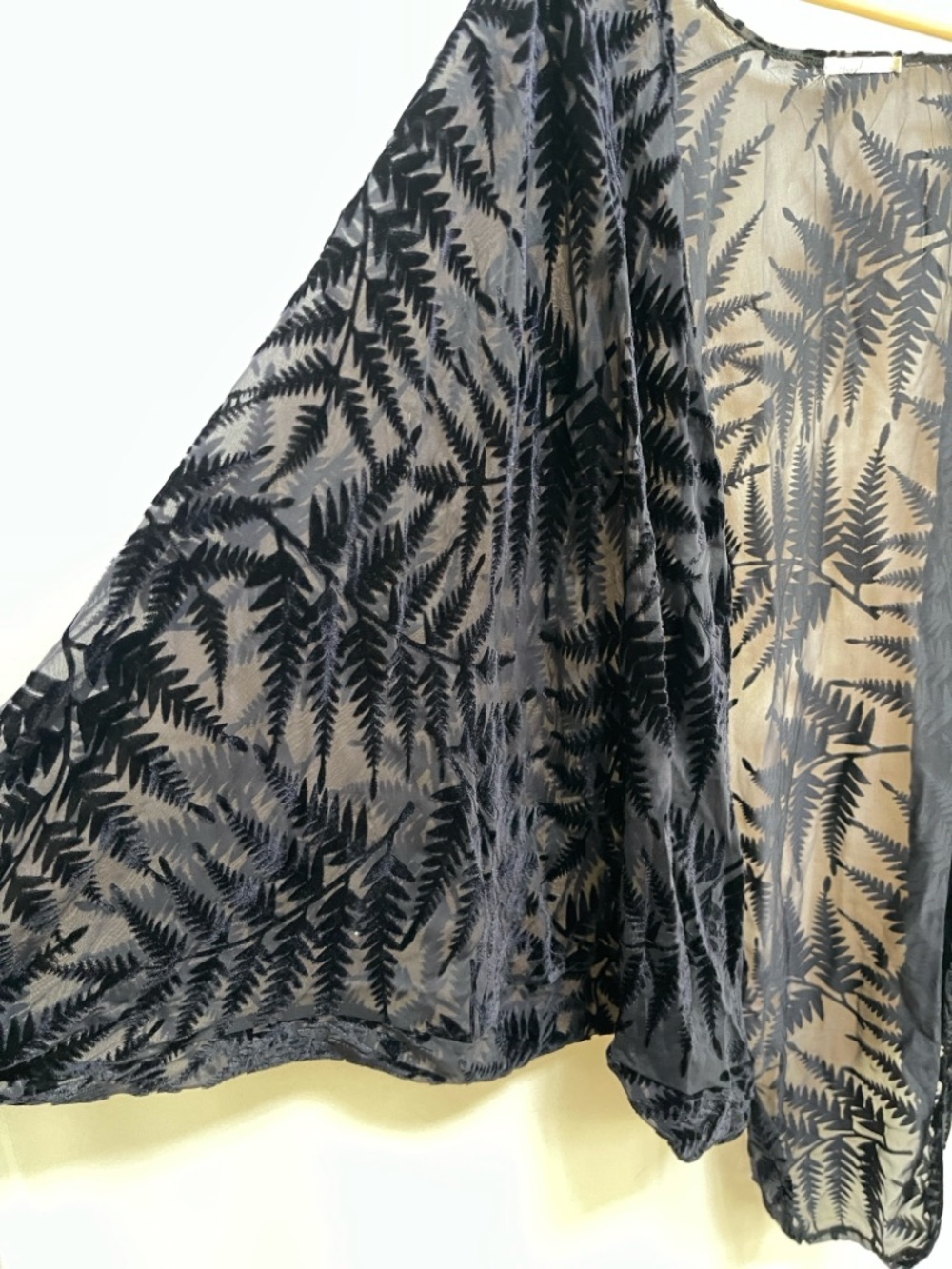 Sheer Burnout Velvet Kimono Black Fern Duster, Cover-up | Boho Lagenlook Layer - Picture 4 of 8